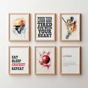 Set of 6 Cricket Prints, Cricket Wall Art, Cricket Decor, Boys Bedroom Print, Cricket Gifts, Printable Art, Gift For Boys, Cricket Poster