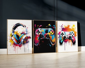 Set von 3 Gaming A3 Postern, Gaming-Drucke für Jungenzimmer, Gamer-Wand-Kunstdrucke, Jugendzimmer-Drucke, Jungen-Schlafzimmer-Dekor, Gamer-Digitaldrucke