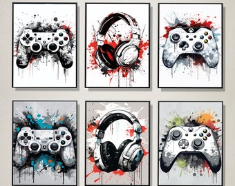 Set of 6 Gaming Wall Art, Gaming Prints, Gamer Gift, Boys Bedroom Decor, Teen Room Prints, Gaming Wall Decor, Games Room Art, A4 Digital Art