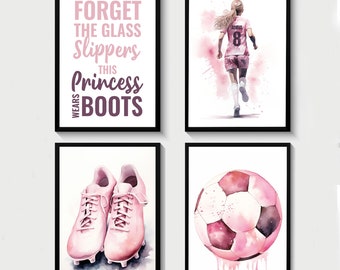 Personalised Football Prints For Girls Bedroom, Football Wall Art, Custom Football Prints, Girls Bedroom Wall Art, Gift For Girls Daughter