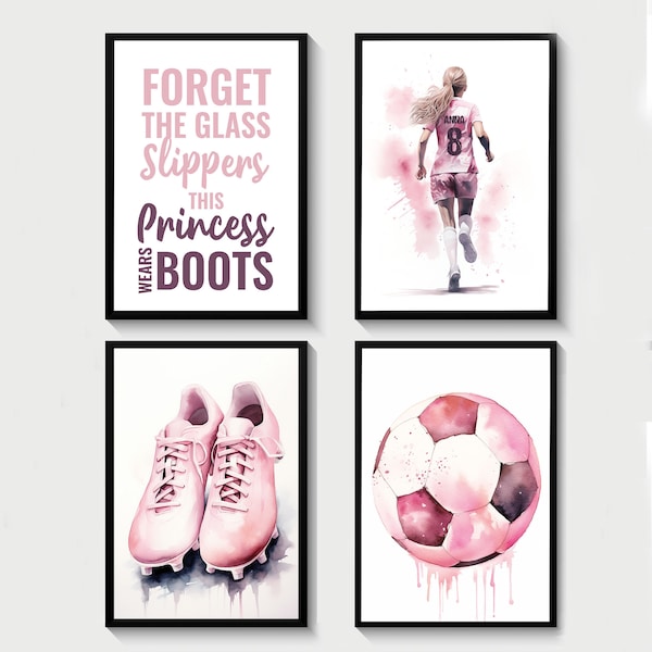 Personalised Football Prints For Girls Bedroom, Football Wall Art, Custom Football Prints, Girls Bedroom Wall Art, Gift For Girls Daughter