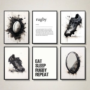 Set of 6 Rugby Prints, Rugby Wall Art, Boys Bedroom Decor, Rugby Player Gifts For Son, A4 Digital Prints, Rugby Poster, Sports Room Decor