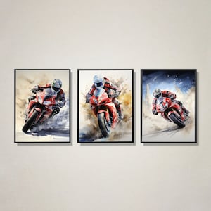 Set of 3 Motorbike Prints, Motorcycle Wall Art Gifts For Bikers, Boys Bedroom Decor, Motorcycle Art, Biker Gifts, Rider Art, Digital Prints