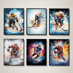 Set of 6 Hockey Wall Art Poster Prints, A4 Digital Download, Hockey Player Gifts, Boys Bedroom Decor, Hockey Prints For Boys Room, Teen Room