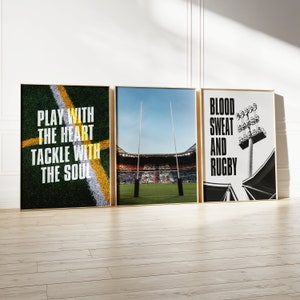 Set of 3 Rugby A3 Wall Art, Rugby Prints, Boys Bedroom Decor, Sport Motivational Art, Rugby Player Gifts, American Football Art, Digital Art