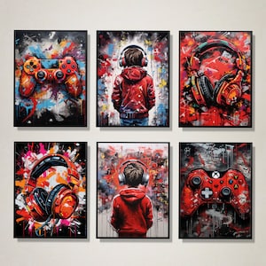 Gaming Prints Set of 6, Gaming Wall Art For Boys Bedroom, Gamer Gifts For Son, A4 Digital Gaming Prints, Games Room Decor, Gamer Wall Art