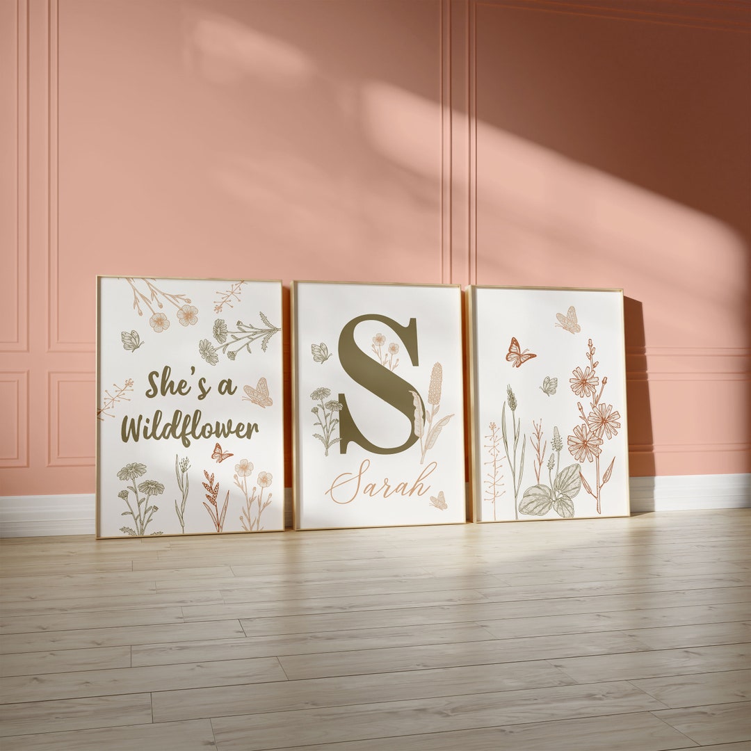 Custom Wildflower Nursery Prints, Floral Name Nursery Wall Art, Wild ...