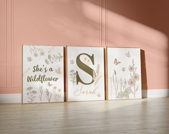 Custom Wildflower Nursery Prints, Floral Name Nursery Wall Art, Wild Flowers Nursery Art, Girl Nursery Prints, Boho Wildflower Digital Print