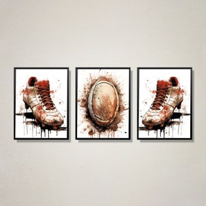 Set of 3 Rugby Prints, Rugby Wall Art, Boys Bedroom Decor, Rugby Player Gifts, A4 Digital Download, Rugby Art, Rugby Room Decor, Sports Art