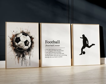 Set of 3 Football Wall Art Prints, Teen Room Decor, Dorm Room Decor, Abstract Football Wall Art, Football Gifts, Digital Download, Soccer