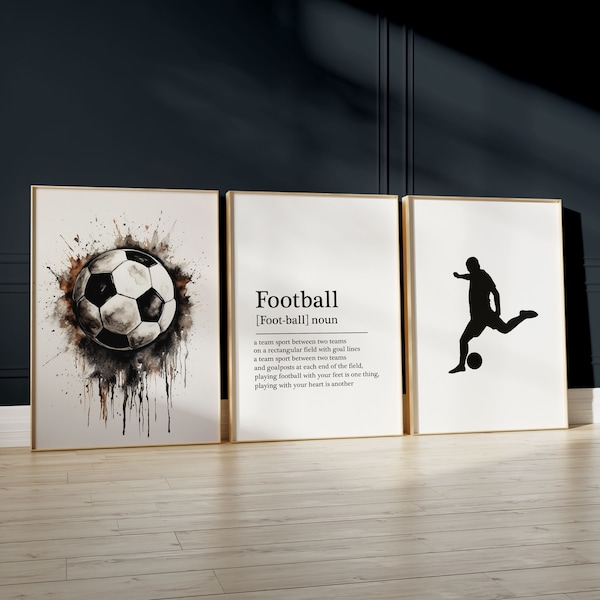 Set of 3 Football Wall Art Prints, Teen Room Decor, Dorm Room Decor, Abstract Football Wall Art, Football Gifts, Digital Download, Soccer