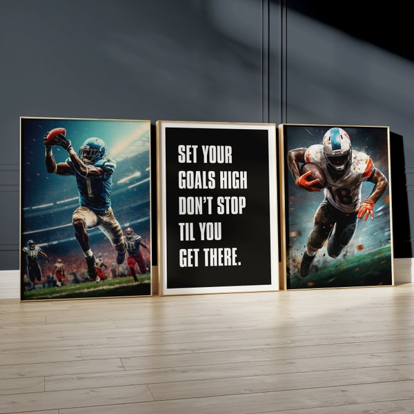 Set of 3 American Football Wall Art, NFL Prints, A3 Digital Prints, Soccer Wall Art, Football Posters, Boys Bedroom Decor, NFL Wall Art