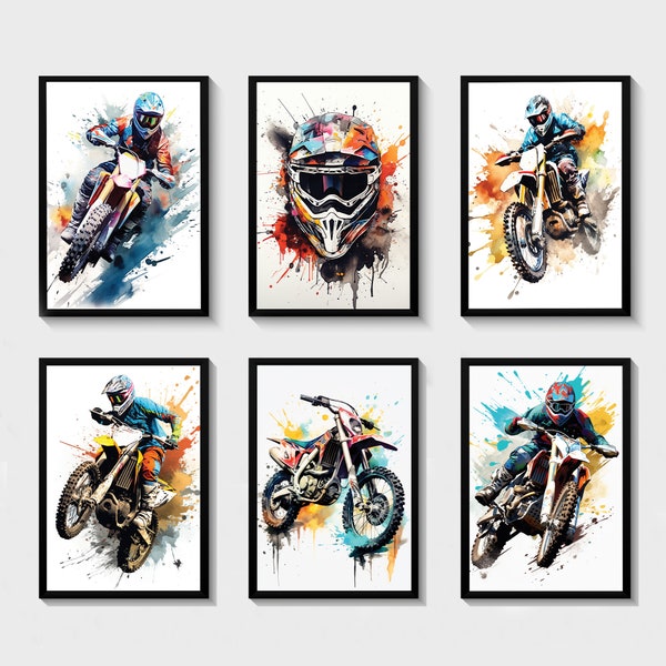 Motocross Prints Set of 6 Watercolour Dirt Bike Print Motorcycle Print Motocross Wall Art Bike Digital Download Motorbike Wall Art