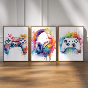 Set of 3 Gaming Prints, Colourful Gaming Poster, Gaming Room Decor, Gamer Wall Art, Gamer Gift, Boys Bedroom Decor, Teen Room Prints