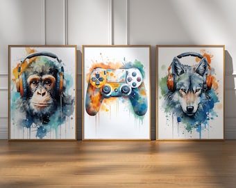Gaming Poster, Watercolour Gaming Print, Gaming Wall Art, Gaming Room Decor, Gamer Gift Gaming Posters, Boys Bedroom Decor, Video Game Print