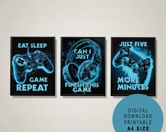 Gaming Prints Set Of 3 | Gamer Print | Gaming Wall Art | DIGITAL DOWNLOAD | Game Print | Games Room Prints | Neon Style | Gaming Posters