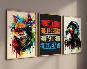 Teen Zimmer Drucke, 3er Set Gaming Drucke, Gaming Drucke, Gamer Drucke, Gamer Dekor, Graffiti Wandkunst, Sohn Geschenk, Bruder, Spielzimmer Dekor