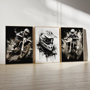 Set of 3 Motocross Prints, Motocross Wall Art, Motocross Room Decor, Biker Art, Dirt Bike Wall Decor, Motorcycle Prints, Boys Bedroom Decor