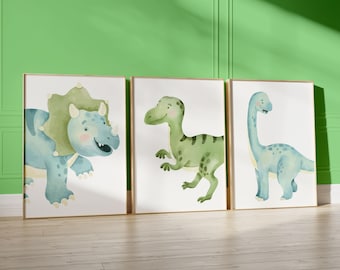 Dinosaurs Prints, Neutral Dino Print, Nursery Decor, Baby Boy Room Poster, Printable Wall Art, Dinosaur Poster Set, Nursery Wall Art