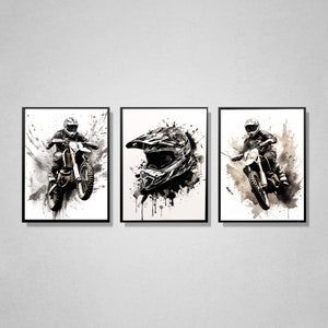 motocross wall art, motocross prints, dirt bike prints, set of 3 A4 motocross art, boys bedroom decor, biker art, motorbike prints, digital