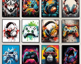 Gaming Print Bundle, 12er-Set Gaming Prints, Gaming Wandkunst, Gamer Drucke, Gaming Poster, Jungen Schlafzimmer Dekor, DIGITAL druckbare Kunstwerke