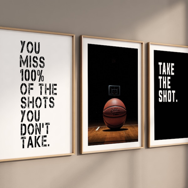 Basketball print set of 3 for boys, basketball printable poster with inspirational quotes, Teen room decor art prints, Digital Download