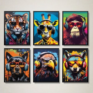 Set of 6 Gaming A4 Prints, gaming prints, gamer wall art, gamer decor, graffiti animal wall art, boys bedroom art, gaming decor, games room