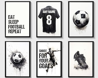 Impressions personnalisées de football, art mural football, décoration football pour chambre d'enfant, impressions football pour enfants, nom d'impression de maillot de football, numérique