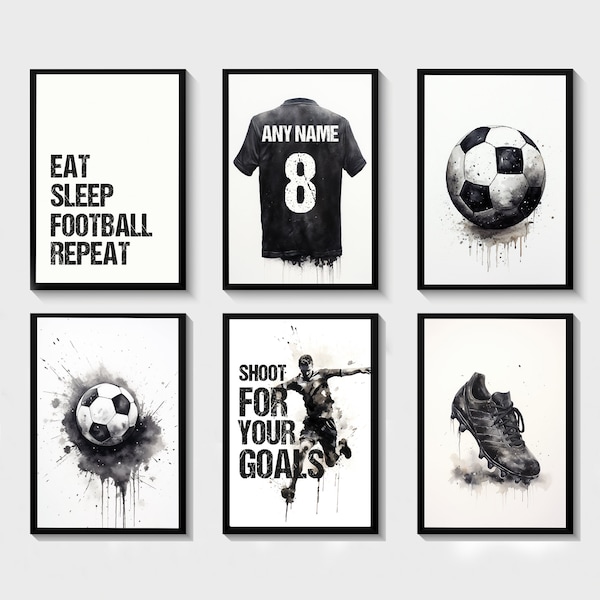 Personalised Football Prints, Football Wall Art, Kids Bedroom Football Decor, Football Prints For Kids, Football Shirt Name Print, Digital