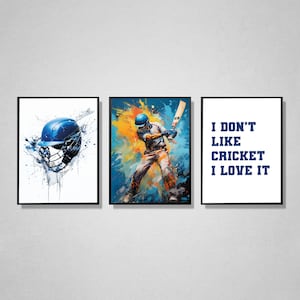 Set of 3 Cricket Wall Art, Cricket Prints, Cricket Graffiti Art, A3 Digital Prints, Boys Bedroom Decor, Cricket Gifts, Cricket Room Decor