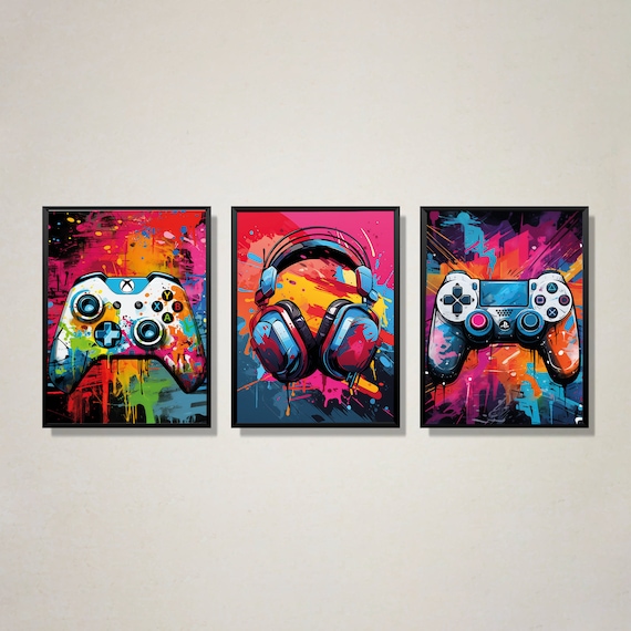 Graffiti Gaming Prints, Gaming Poster Wall Art, Set of 3 A3