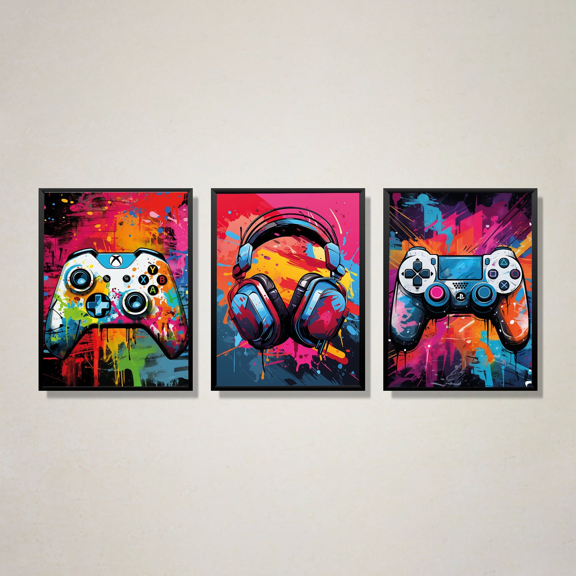 Graffiti Gaming Prints, Gaming Poster Wall Art, Set of 3 A3