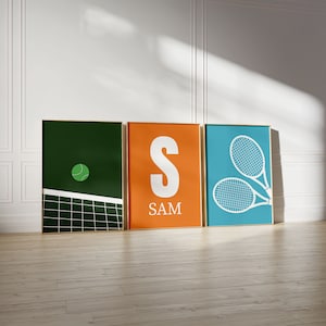Tennis Print Set of 3, Custom Name, Kids Room Decor, Boys Room Wall Art, Tennis Player Gift, Tennis Gift, Printable, Tennis Poster, Nursery