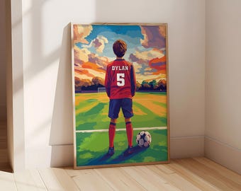 Art mural football personnalisé impression football personnalisé cadeau football pour garçons chambre décoration football maillot de football impression cadeau pour garçons