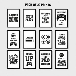 Gaming Prints Set of 20, Gaming Poster, Gaming Wall Art, Gaming Room Decor, Gamer Gift, Games Room Art,Boys Bedroom Decor, Video Game Print