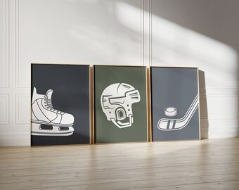 Ice Hockey Wall Art, Ice Hockey Prints, Boys Room Decor, Hockey Poster, Set of 3 Prints, Printable Art, Digital Download, Teen Room Print