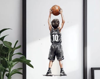 Anpassad basketbollväggkonsttryck, basketbollposter, pojkrumsdekor, basketbolldekor för barn, basketspelarepresent, digital konst