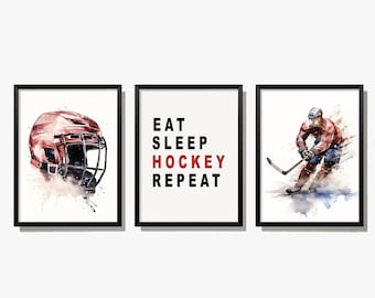 Hockey Wall Art Prints, Hockey Poster, Gift for Hockey Fan, Boys Bedroom Decor, Boys Room Wall Art, Teen Bedroom, Hockey Print, Digital