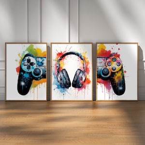 Black Gaming Prints, Gaming Poster, Gaming Wall Art Set of 3, Gaming Room Decor, Gamer Gift, Games Room Art,Boys Room Decor,Video Game Print