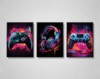 Kepuarm 3Pcs Gamer Posters Jeu Vidéo Déco, Affiche De Jeu Avec Cadre, Decoration Murale Chambre Gaming, Art Toile Peinture Photo Pour Garçons Chambre, Dortoir (30 X 40 Cm) (12x16inch,Riche Et Coloré