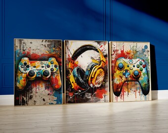 3er Set Gaming-Drucke, Gaming-Poster, Gamer-Raum-Dekor, Gaming-Wandkunst, Gaming-Geschenke für Sohn, Jungen-Schlafzimmer-Dekor, A4 digitaler Download