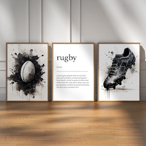 Rugby Drucke, Rugby Wand Kunst 3er Set, Geschenk für Jungen, Jungen Schlafzimmer Dekor, digitaler Download, Rugby Geschenke, Rugby Poster, Jungen Schlafzimmer Drucke