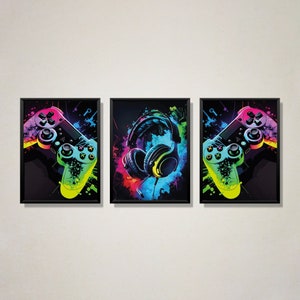 Gaming Prints Set of 3 , Gaming Digital Download, Gaming Prints, Gamer Decor, Neon Gamer Wall Art, Teen Room Prints, Gaming Room Decor