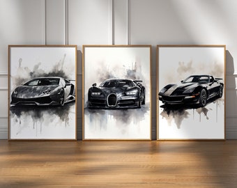 Arte de pared de autos deportivos, Descarga digital, Regalo para amantes de los autos, Descarga digital, Impresión de dormitorio para niños, Impresiones de autos deportivos, Regalo para niños, hombres y adolescentes
