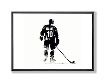 Regalos personalizados para jugadores de hockey, arte en acuarela, arte de pared de hockey, regalos de hockey, camiseta de hockey personalizada, impresiones de dormitorios para adolescentes, regalo para niños