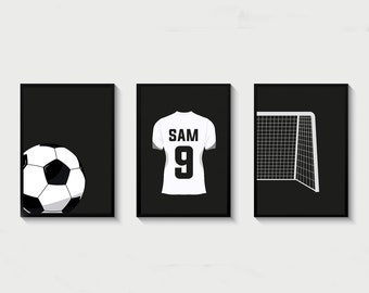 Personalised Football Wall Art Prints Personalised Football Prints Boys Bedroom Decor, Kid Bedroom Football Decor, Football Shirt Name Print