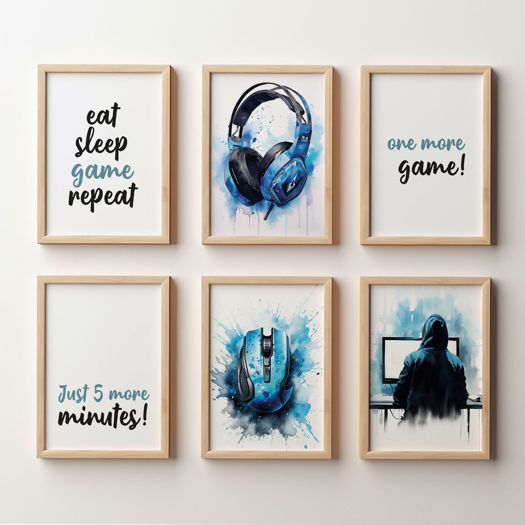 Set of 6 Gaming Prints, Gamer Decor, Gamer Wall Art, Teen Room Prints