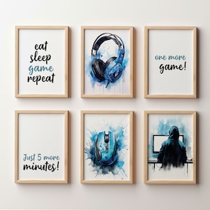 Set of 6 Gaming Prints, Gamer Decor, Gamer Wall Art, Teen Room Prints, Boys Bedroom Decor, Gaming Wall Art, Games Room Poster, Gift For Boys