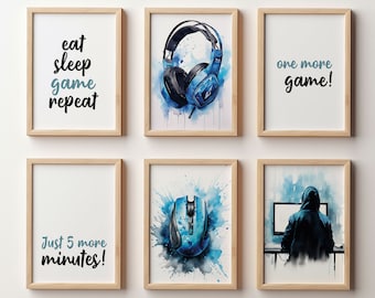 Set of 6 Gaming Prints, Gamer Decor, Gamer Wall Art, Teen Room Prints, Boys Bedroom Decor, Gaming Wall Art, Games Room Poster, Gift For Boys