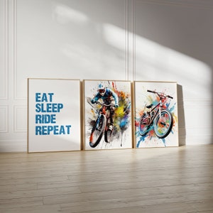 Set of 3 BMX Prints Watercolour Bike Print BMX Poster BMX Wall Art Bike Digital Download Bmx Wall Art Gift For Boys Teen Room Print Son Gift